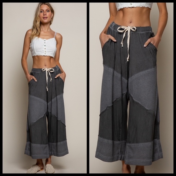 POL Wide Leg Pants W/Drawstring Mix Fabric RESTOCKING IN BLACK & 4 MORE COLORS! - Picture 13 of 14